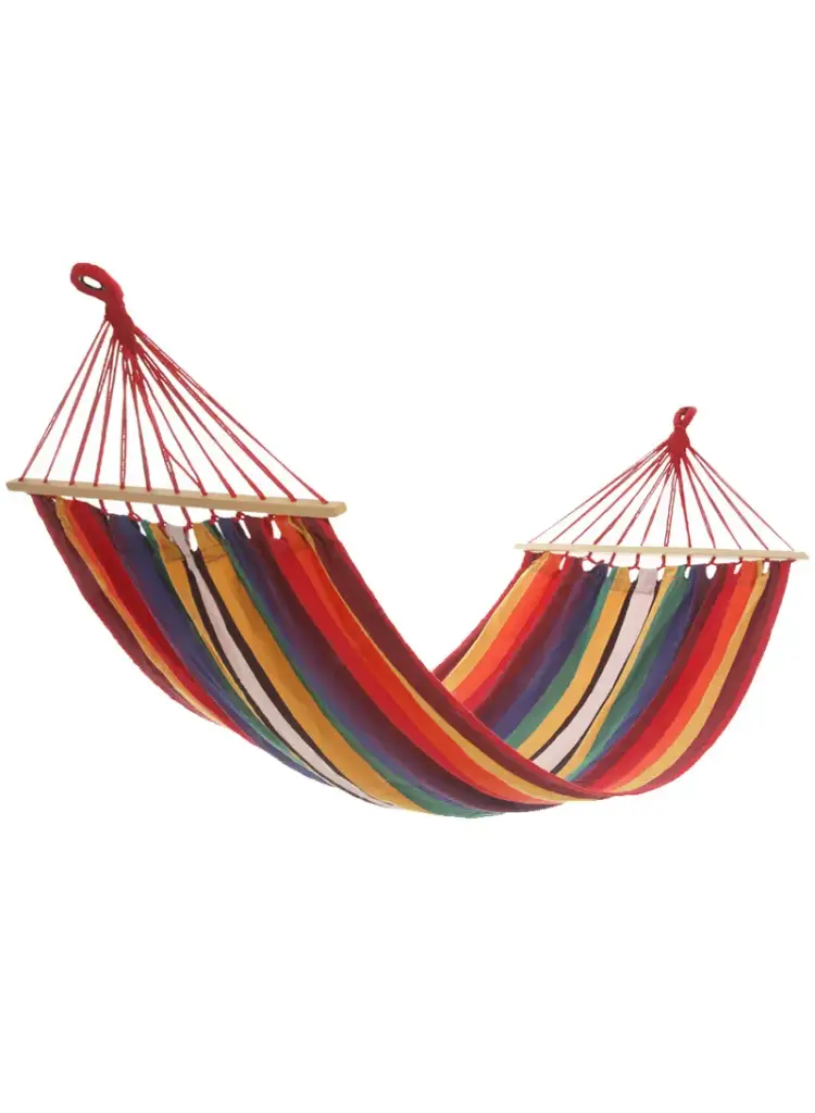 200x100cm Single Canvas Colorful Stripes Hammock with Wood Edges for Outdoor