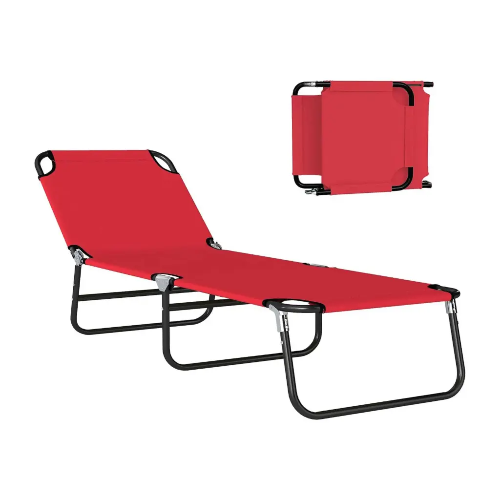 Folding Beach Lounger with Adjustable Backrest & Head Pillow